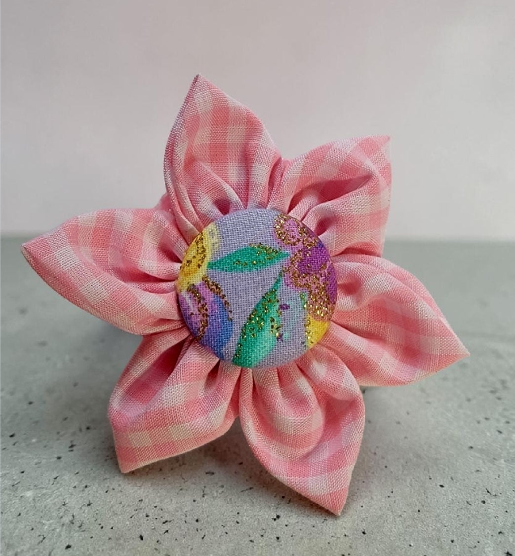 Pretty In Pink Gingham Collar Flower