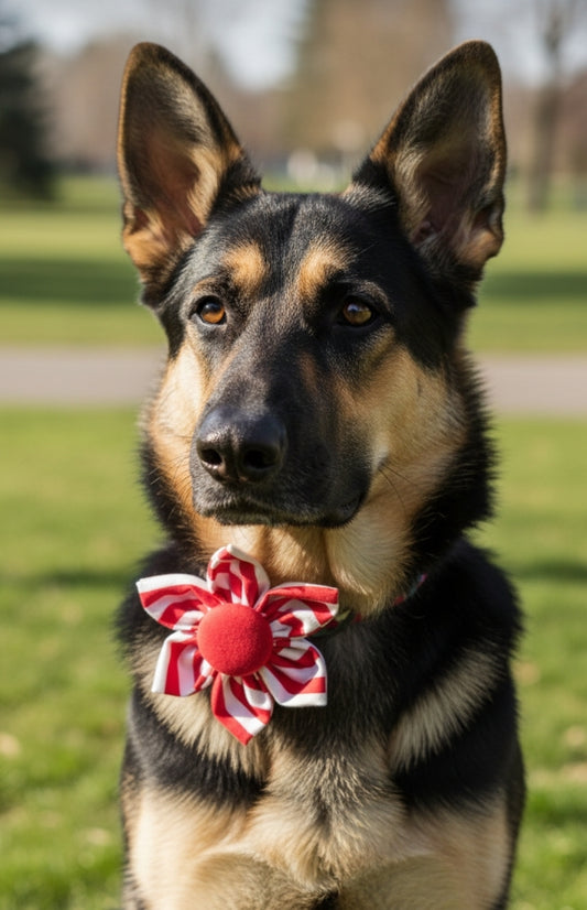 Red and White Pinwheel Collar Flower