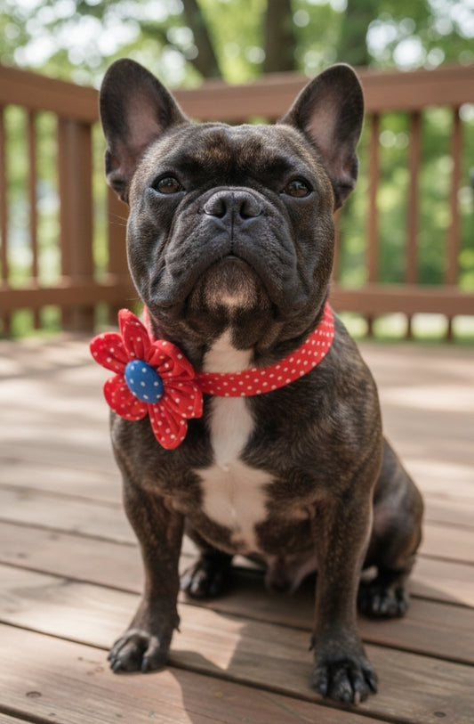 Red and Royal Pin Dots Collar Flower