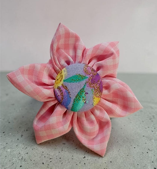 Pretty In Pink Gingham Collar Flower