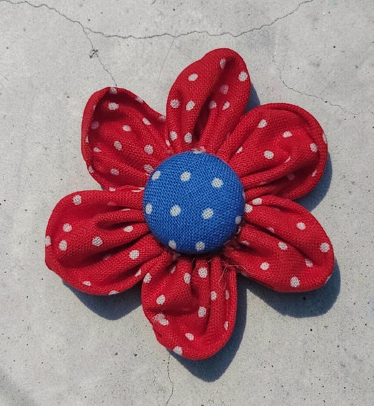 Red and Royal Pin Dots Collar Flower